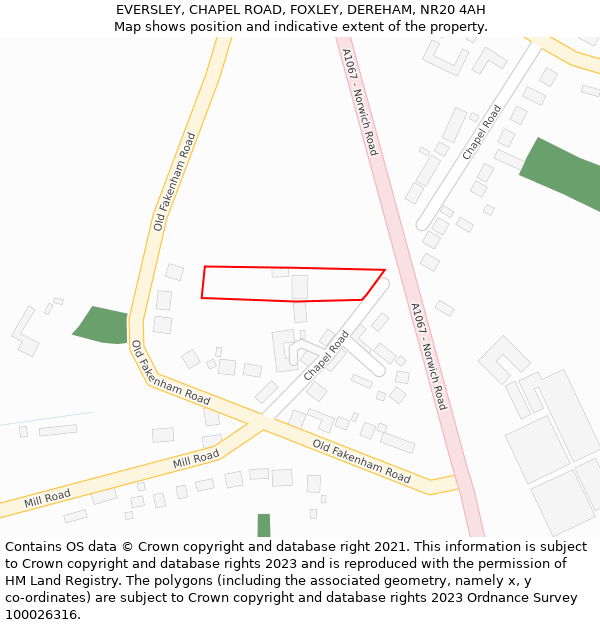 EVERSLEY, CHAPEL ROAD, FOXLEY, DEREHAM, NR20 4AH: Location map and indicative extent of plot