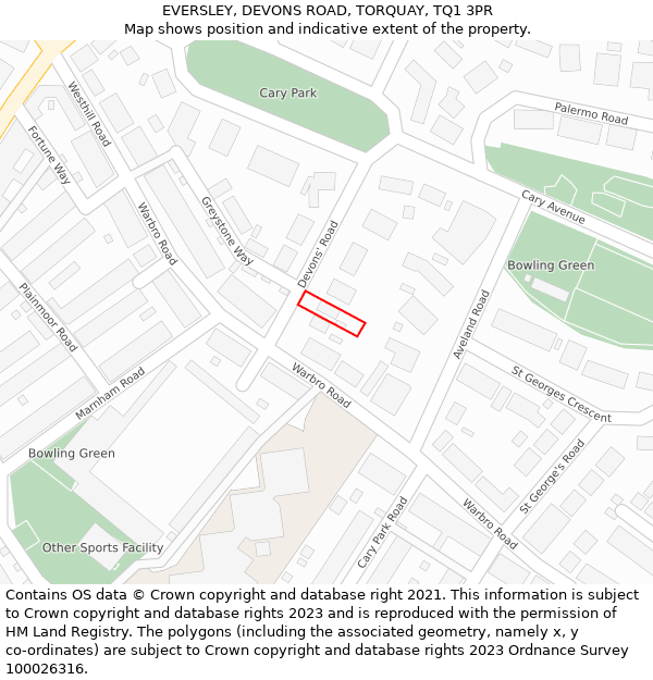 EVERSLEY, DEVONS ROAD, TORQUAY, TQ1 3PR: Location map and indicative extent of plot