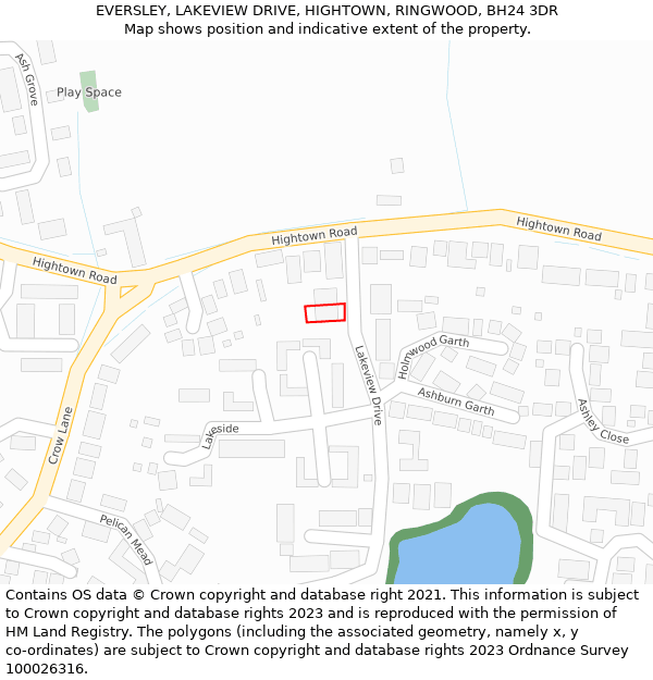 EVERSLEY, LAKEVIEW DRIVE, HIGHTOWN, RINGWOOD, BH24 3DR: Location map and indicative extent of plot