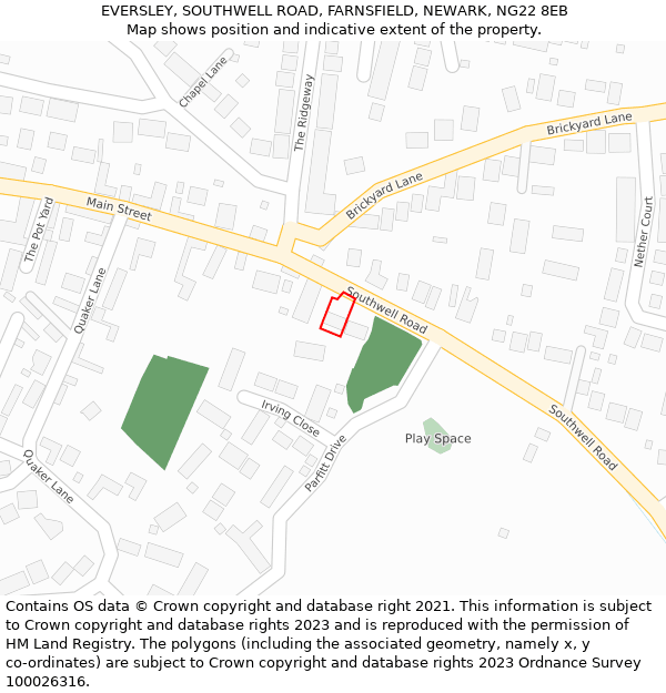 EVERSLEY, SOUTHWELL ROAD, FARNSFIELD, NEWARK, NG22 8EB: Location map and indicative extent of plot