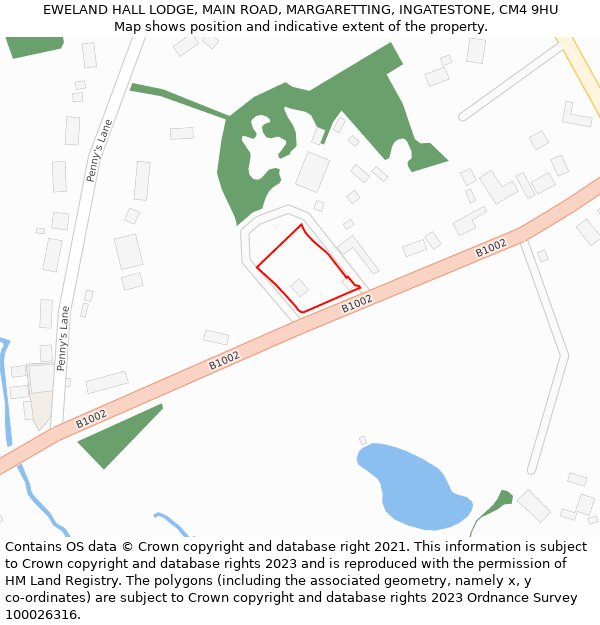 EWELAND HALL LODGE, MAIN ROAD, MARGARETTING, INGATESTONE, CM4 9HU: Location map and indicative extent of plot