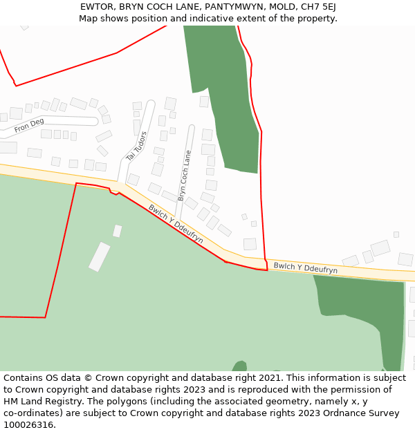 EWTOR, BRYN COCH LANE, PANTYMWYN, MOLD, CH7 5EJ: Location map and indicative extent of plot