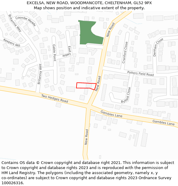 EXCELSA, NEW ROAD, WOODMANCOTE, CHELTENHAM, GL52 9PX: Location map and indicative extent of plot
