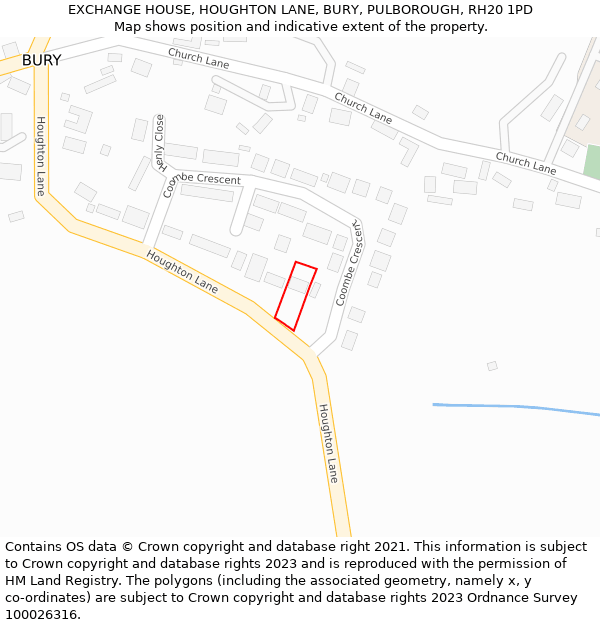 EXCHANGE HOUSE, HOUGHTON LANE, BURY, PULBOROUGH, RH20 1PD: Location map and indicative extent of plot