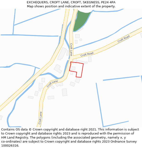 EXCHEQUERS, CROFT LANE, CROFT, SKEGNESS, PE24 4PA: Location map and indicative extent of plot