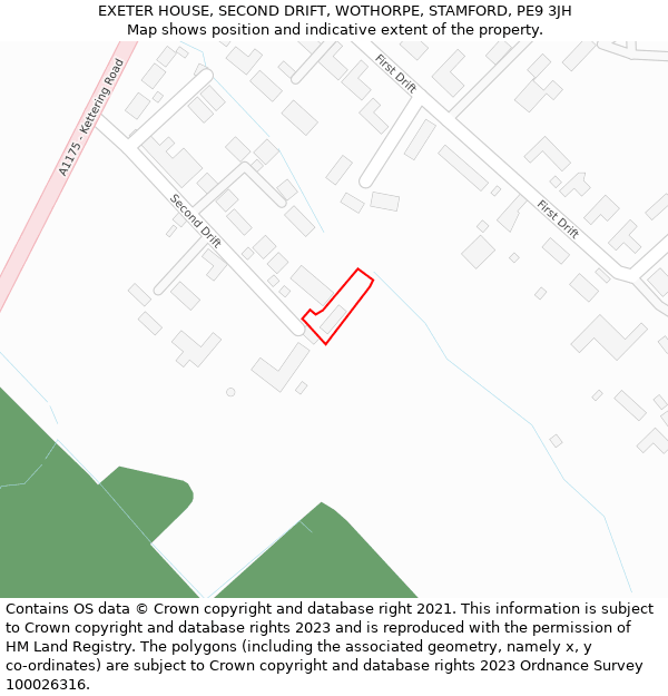 EXETER HOUSE, SECOND DRIFT, WOTHORPE, STAMFORD, PE9 3JH: Location map and indicative extent of plot
