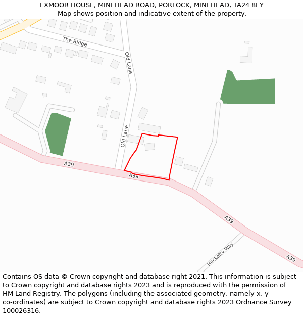 EXMOOR HOUSE, MINEHEAD ROAD, PORLOCK, MINEHEAD, TA24 8EY: Location map and indicative extent of plot