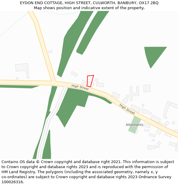 EYDON END COTTAGE, HIGH STREET, CULWORTH, BANBURY, OX17 2BQ: Location map and indicative extent of plot