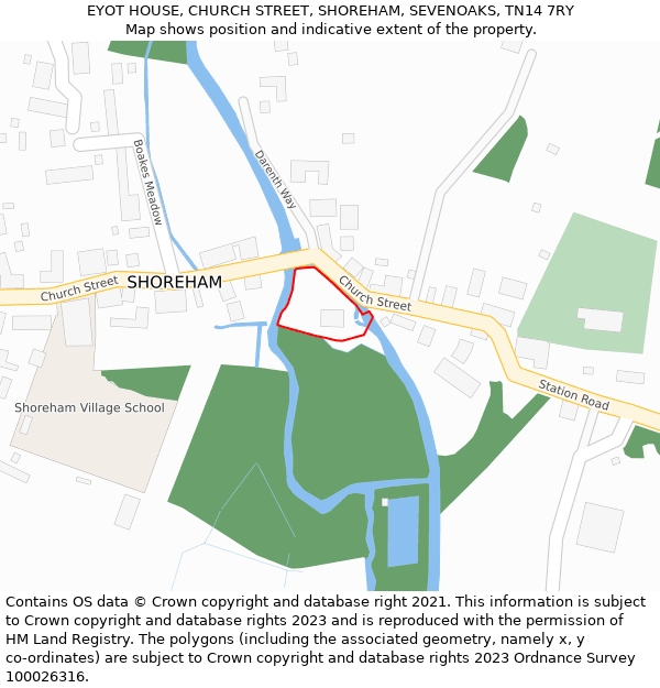 EYOT HOUSE, CHURCH STREET, SHOREHAM, SEVENOAKS, TN14 7RY: Location map and indicative extent of plot