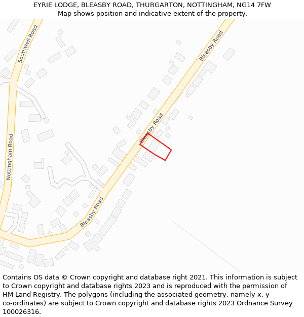 EYRIE LODGE, BLEASBY ROAD, THURGARTON, NOTTINGHAM, NG14 7FW: Location map and indicative extent of plot