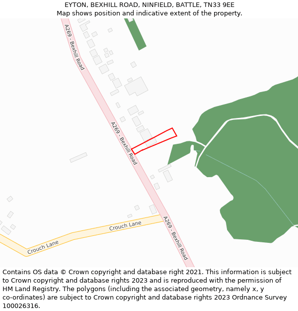 EYTON, BEXHILL ROAD, NINFIELD, BATTLE, TN33 9EE: Location map and indicative extent of plot