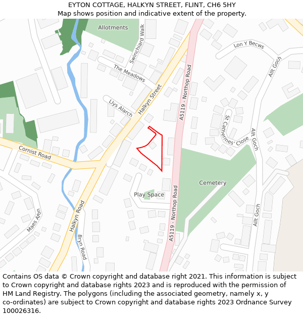 EYTON COTTAGE, HALKYN STREET, FLINT, CH6 5HY: Location map and indicative extent of plot