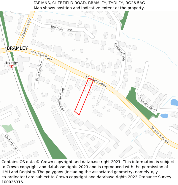 FABIANS, SHERFIELD ROAD, BRAMLEY, TADLEY, RG26 5AG: Location map and indicative extent of plot