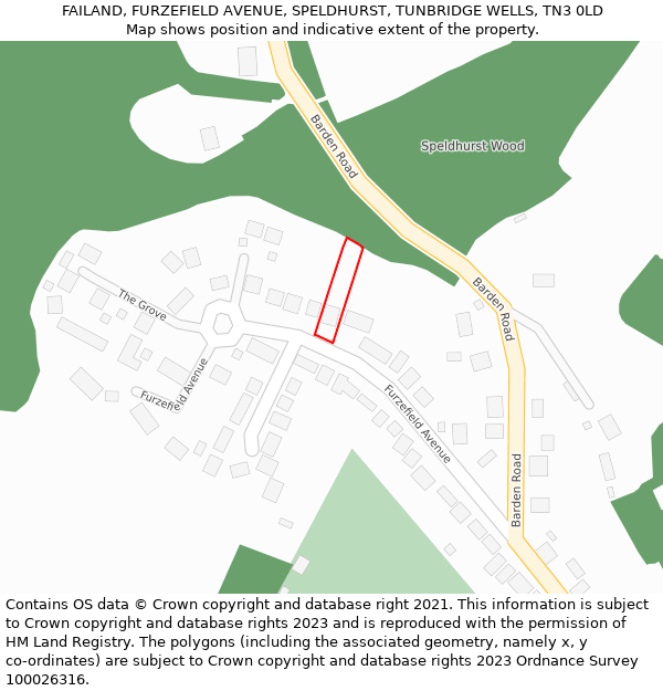 FAILAND, FURZEFIELD AVENUE, SPELDHURST, TUNBRIDGE WELLS, TN3 0LD: Location map and indicative extent of plot