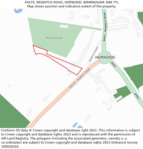 FAILTE, REDDITCH ROAD, HOPWOOD, BIRMINGHAM, B48 7TL: Location map and indicative extent of plot