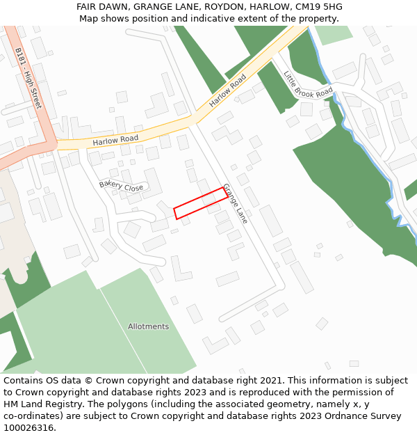 FAIR DAWN, GRANGE LANE, ROYDON, HARLOW, CM19 5HG: Location map and indicative extent of plot