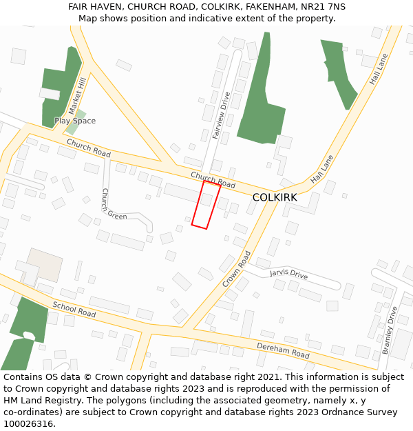 FAIR HAVEN, CHURCH ROAD, COLKIRK, FAKENHAM, NR21 7NS: Location map and indicative extent of plot