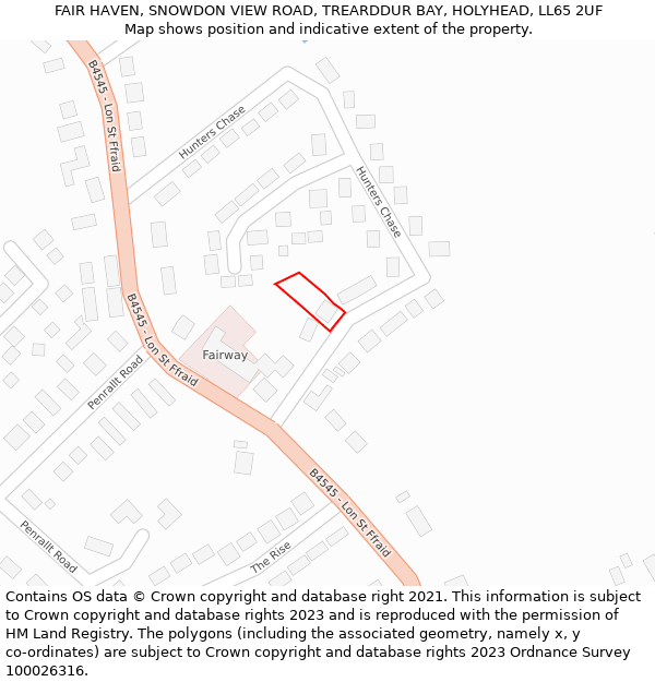 FAIR HAVEN, SNOWDON VIEW ROAD, TREARDDUR BAY, HOLYHEAD, LL65 2UF: Location map and indicative extent of plot