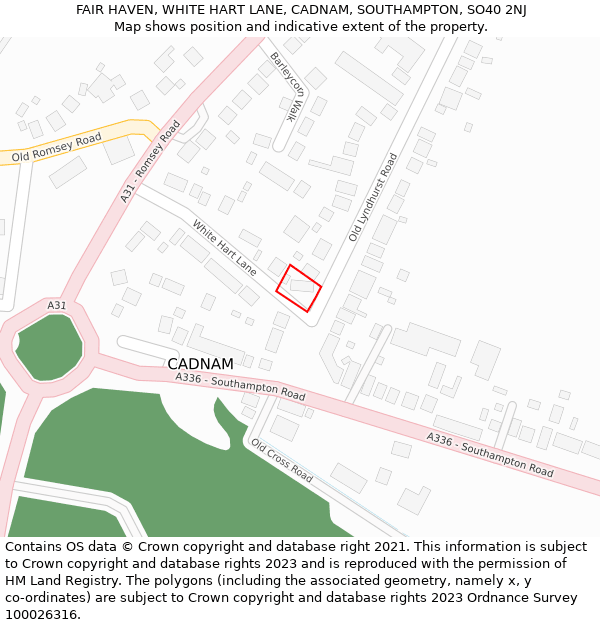 FAIR HAVEN, WHITE HART LANE, CADNAM, SOUTHAMPTON, SO40 2NJ: Location map and indicative extent of plot