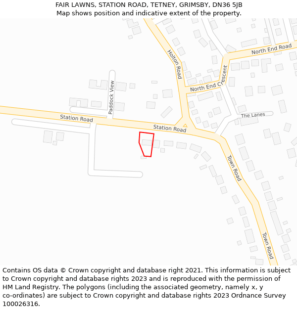 FAIR LAWNS, STATION ROAD, TETNEY, GRIMSBY, DN36 5JB: Location map and indicative extent of plot