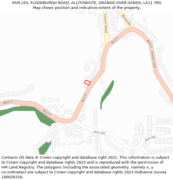 FAIR LEA, FLOOKBURGH ROAD, ALLITHWAITE, GRANGE-OVER-SANDS, LA11 7RG: Location map and indicative extent of plot