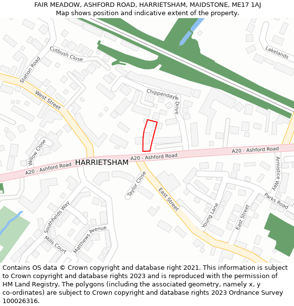 FAIR MEADOW, ASHFORD ROAD, HARRIETSHAM, MAIDSTONE, ME17 1AJ: Location map and indicative extent of plot