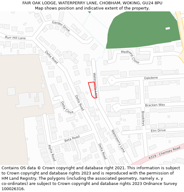 FAIR OAK LODGE, WATERPERRY LANE, CHOBHAM, WOKING, GU24 8PU: Location map and indicative extent of plot