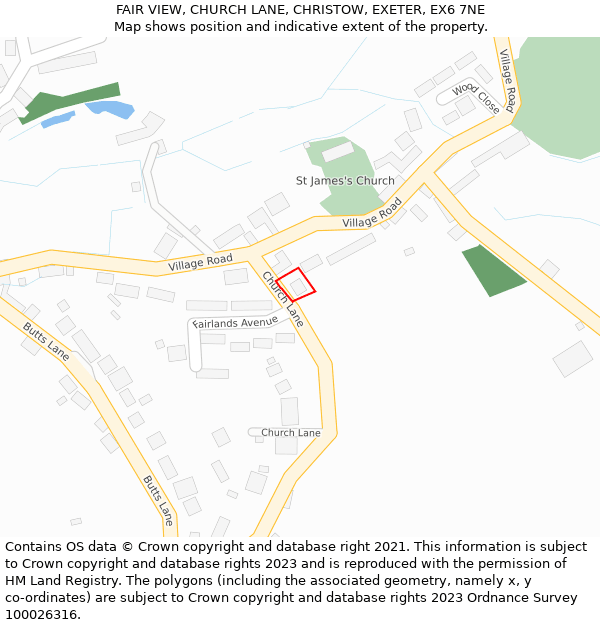 FAIR VIEW, CHURCH LANE, CHRISTOW, EXETER, EX6 7NE: Location map and indicative extent of plot