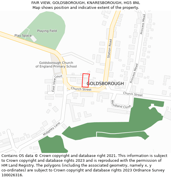 FAIR VIEW, GOLDSBOROUGH, KNARESBOROUGH, HG5 8NL: Location map and indicative extent of plot
