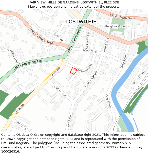 FAIR VIEW, HILLSIDE GARDENS, LOSTWITHIEL, PL22 0DB: Location map and indicative extent of plot