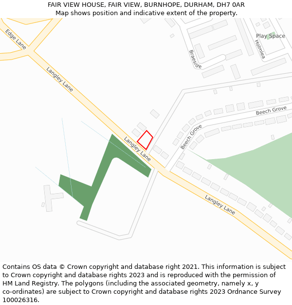 FAIR VIEW HOUSE, FAIR VIEW, BURNHOPE, DURHAM, DH7 0AR: Location map and indicative extent of plot