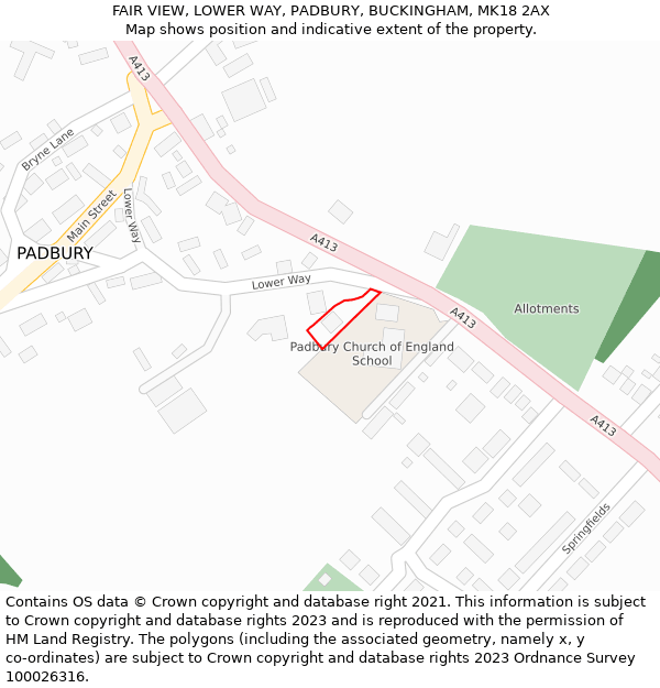 FAIR VIEW, LOWER WAY, PADBURY, BUCKINGHAM, MK18 2AX: Location map and indicative extent of plot