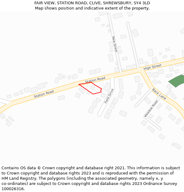 FAIR VIEW, STATION ROAD, CLIVE, SHREWSBURY, SY4 3LD: Location map and indicative extent of plot