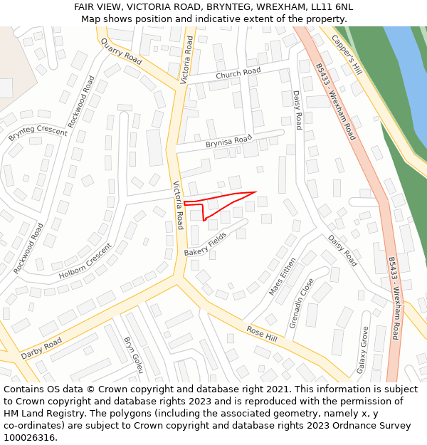 FAIR VIEW, VICTORIA ROAD, BRYNTEG, WREXHAM, LL11 6NL: Location map and indicative extent of plot