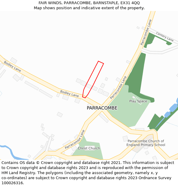 FAIR WINDS, PARRACOMBE, BARNSTAPLE, EX31 4QQ: Location map and indicative extent of plot