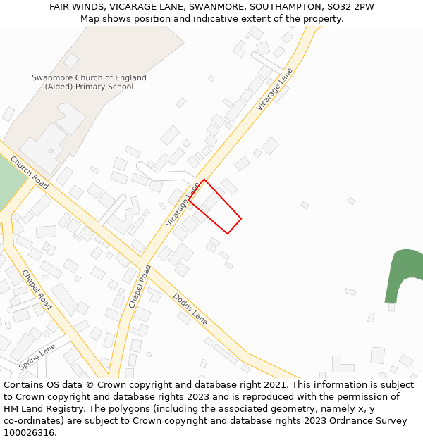 FAIR WINDS, VICARAGE LANE, SWANMORE, SOUTHAMPTON, SO32 2PW: Location map and indicative extent of plot