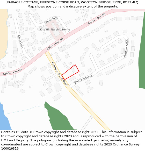 FAIRACRE COTTAGE, FIRESTONE COPSE ROAD, WOOTTON BRIDGE, RYDE, PO33 4LQ: Location map and indicative extent of plot