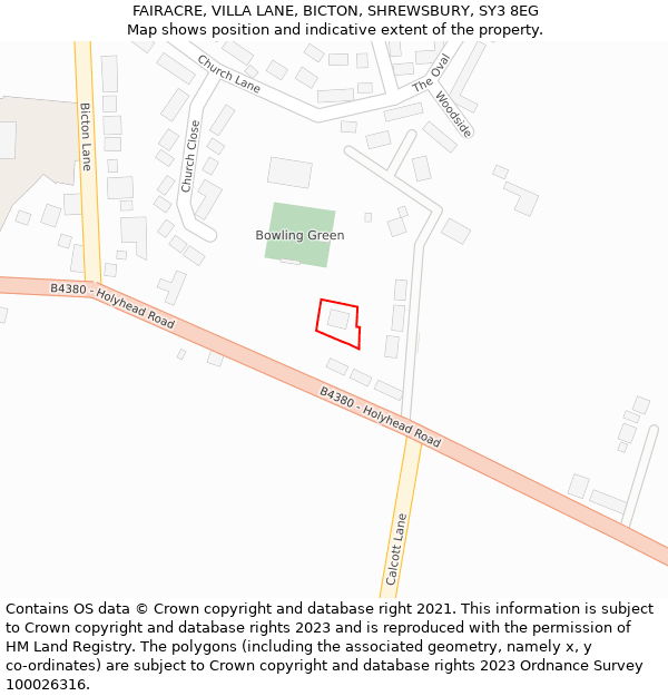 FAIRACRE, VILLA LANE, BICTON, SHREWSBURY, SY3 8EG: Location map and indicative extent of plot