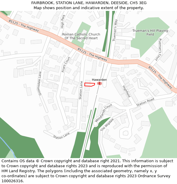 FAIRBROOK, STATION LANE, HAWARDEN, DEESIDE, CH5 3EG: Location map and indicative extent of plot