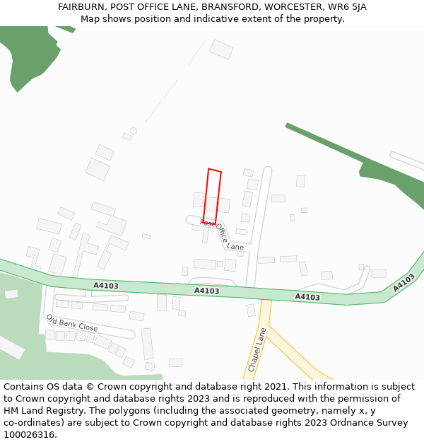 FAIRBURN, POST OFFICE LANE, BRANSFORD, WORCESTER, WR6 5JA: Location map and indicative extent of plot