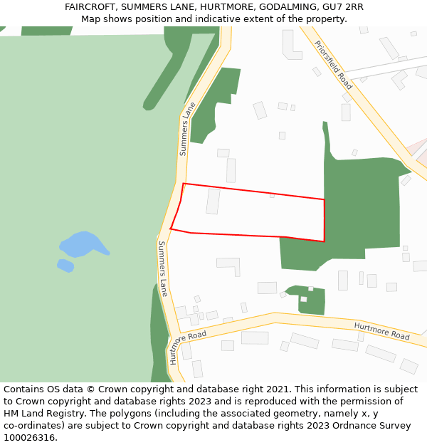 FAIRCROFT, SUMMERS LANE, HURTMORE, GODALMING, GU7 2RR: Location map and indicative extent of plot