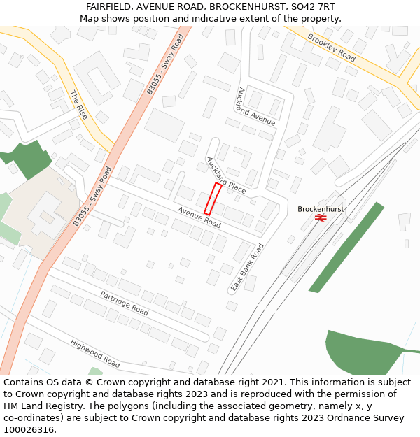FAIRFIELD, AVENUE ROAD, BROCKENHURST, SO42 7RT: Location map and indicative extent of plot