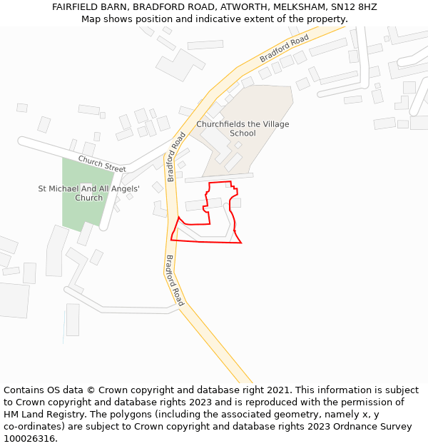 FAIRFIELD BARN, BRADFORD ROAD, ATWORTH, MELKSHAM, SN12 8HZ: Location map and indicative extent of plot