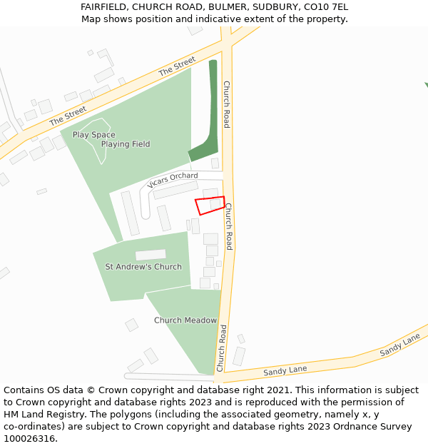 FAIRFIELD, CHURCH ROAD, BULMER, SUDBURY, CO10 7EL: Location map and indicative extent of plot