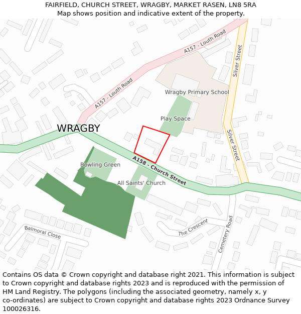 FAIRFIELD, CHURCH STREET, WRAGBY, MARKET RASEN, LN8 5RA: Location map and indicative extent of plot
