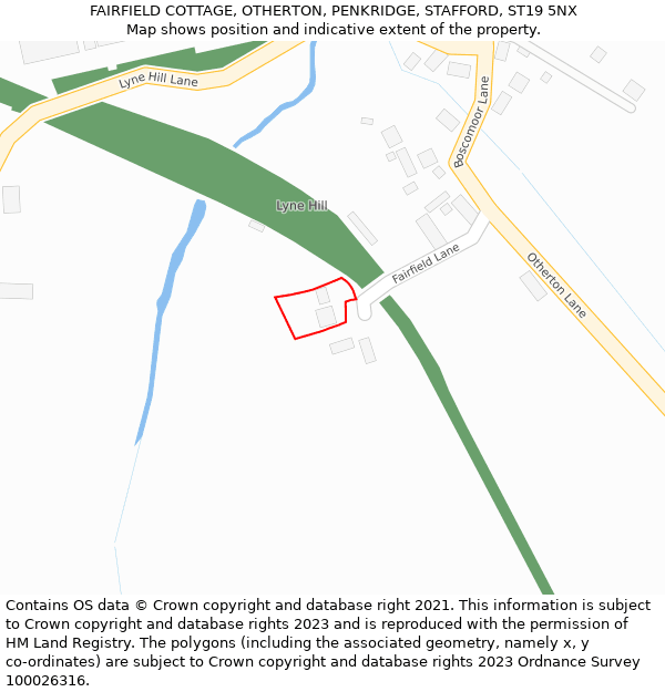 FAIRFIELD COTTAGE, OTHERTON, PENKRIDGE, STAFFORD, ST19 5NX: Location map and indicative extent of plot