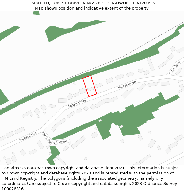 FAIRFIELD, FOREST DRIVE, KINGSWOOD, TADWORTH, KT20 6LN: Location map and indicative extent of plot