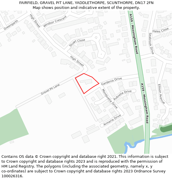 FAIRFIELD, GRAVEL PIT LANE, YADDLETHORPE, SCUNTHORPE, DN17 2FN: Location map and indicative extent of plot