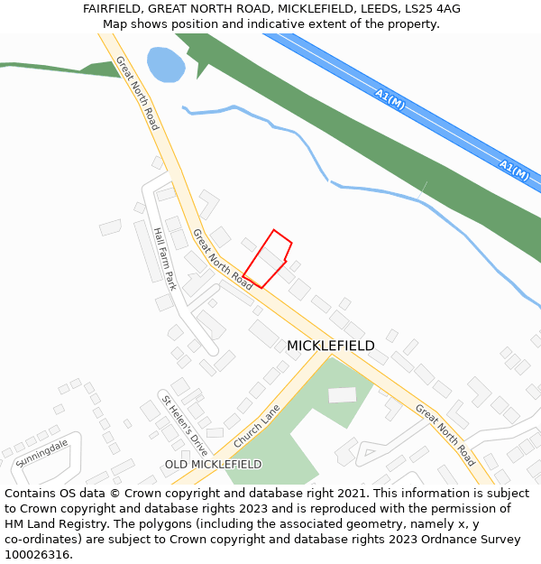 FAIRFIELD, GREAT NORTH ROAD, MICKLEFIELD, LEEDS, LS25 4AG: Location map and indicative extent of plot