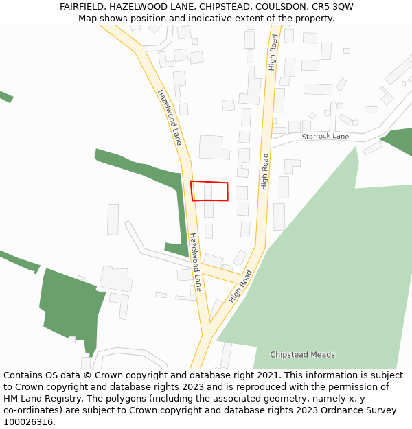 FAIRFIELD, HAZELWOOD LANE, CHIPSTEAD, COULSDON, CR5 3QW: Location map and indicative extent of plot